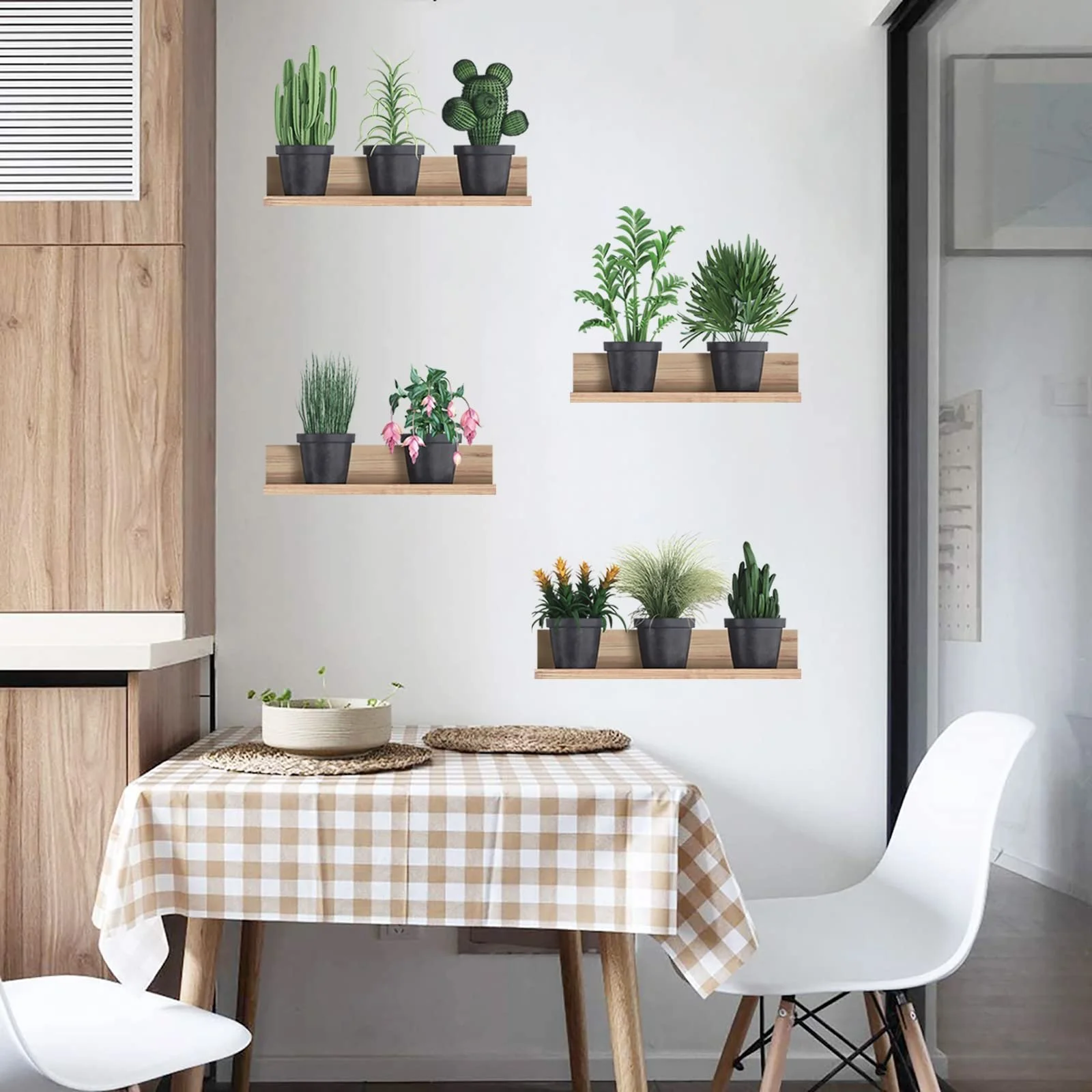 Наклейка на стіну KAIRNE 3D Зелені рослини PVC Зелене листя та квіти в горщиках, фото №4