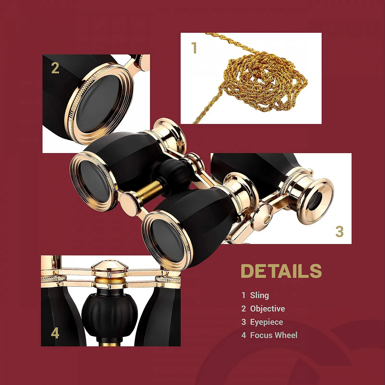 Бинокль театральный ESSLNB 4x30mm Mini Compact Antique Chain, фото №8