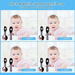 Іграшка брязкальце JoyLife Чорно-біла для іграшка для хапання, писклива, для відчуттів, вірний компаньйон для немовлят і малюків, брязкальце-гантель synthetic.ua - Фото 1