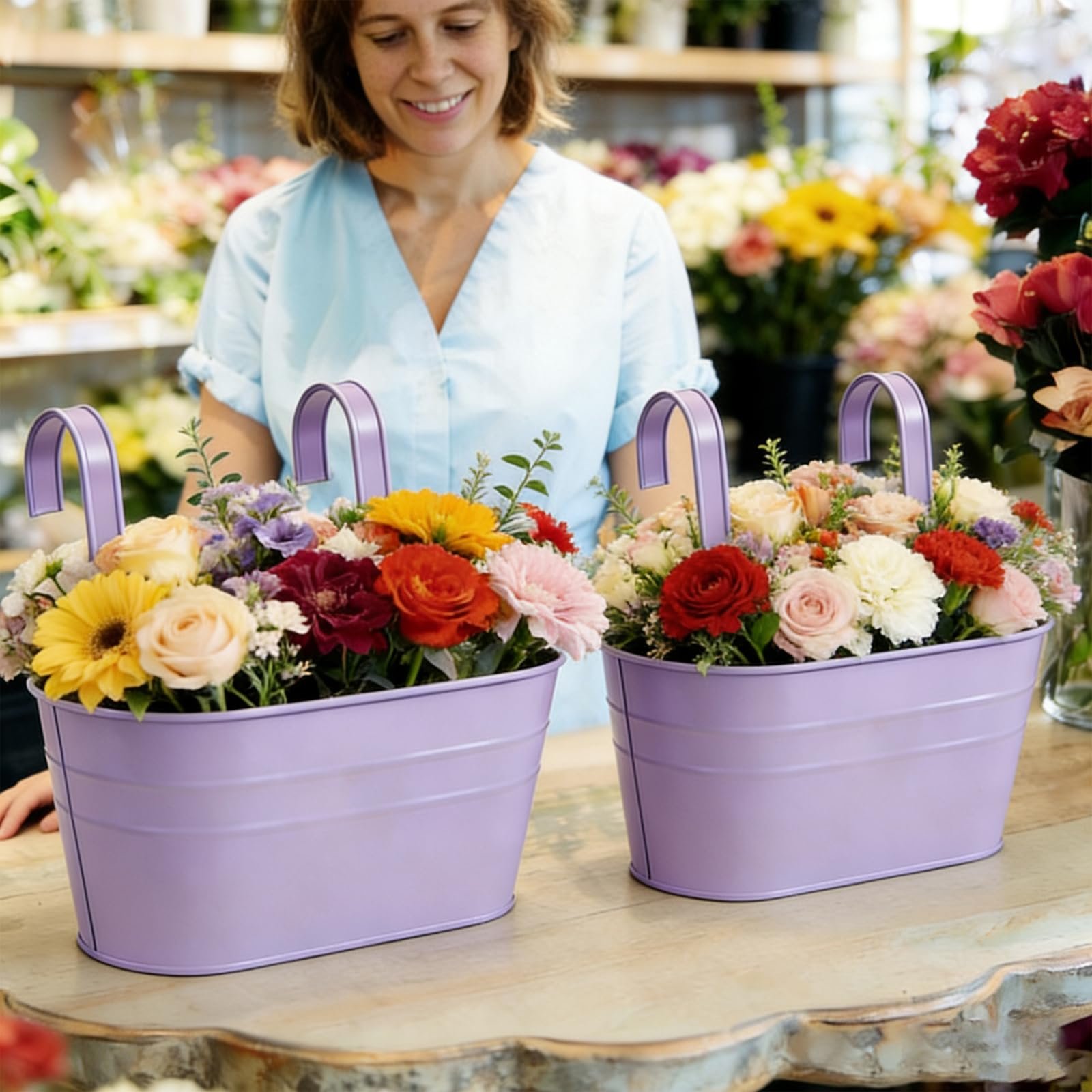 Підвісні квіткові горщики Набір 4 шт. Металеві з дренажними отворами та знімними гачками Фіолетовий/Синій, фото №6 Підвісні квіткові горщики Набір 4 шт. Металеві з дренажними отворами та знімними гачками Фіолетовий/Синій, фото №6