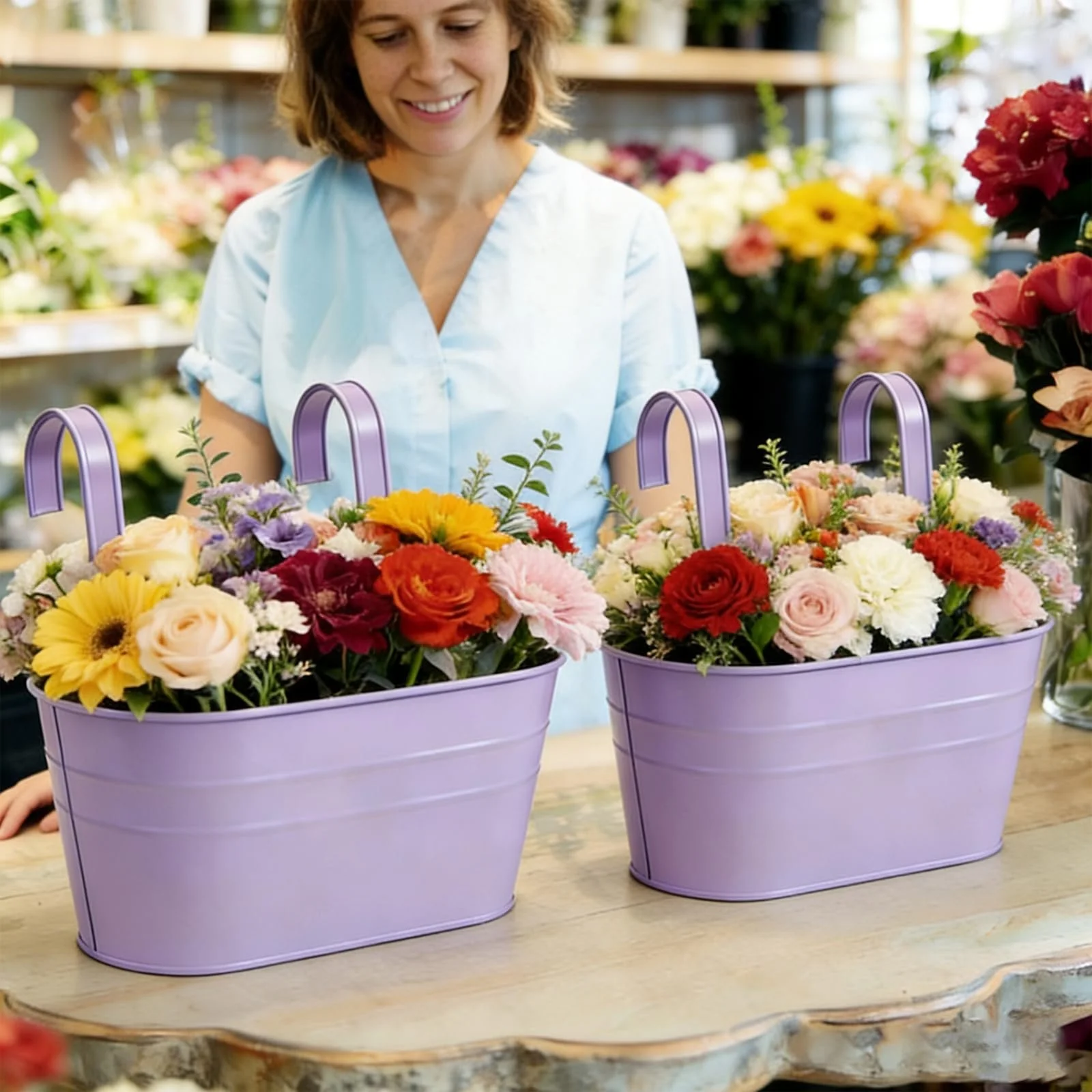 Подвесные цветочные горшки Набор 4 шт. Металлические с дренажными отверстиями и съемными крючками Фиолетовый/Синий, фото №6 Подвесные цветочные горшки Набор 4 шт. Металлические с дренажными отверстиями и съемными крючками Фиолетовый/Синий, фото №6