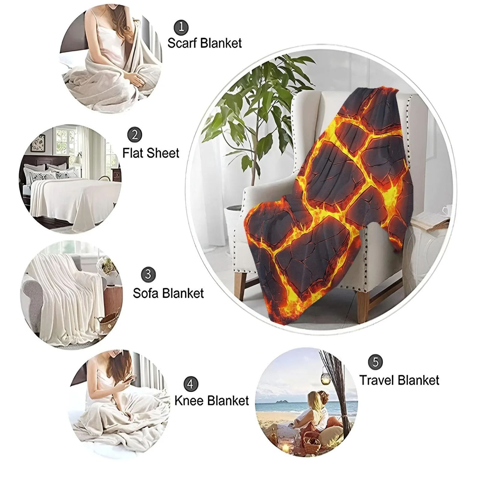 Покривало Абстракція Полум'яні лінії Високоякісний фланель, помаранчево-сірий, 200 x 200 см, фото №7