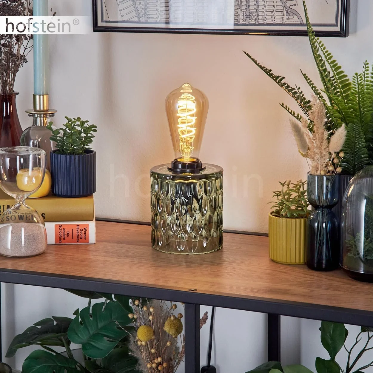 Настільна лампа HOFSTEIN Sonhim Modern Vintage / Retro Design Метал / Скло Ø11 см E27 Зелений / Чорний, фото №7