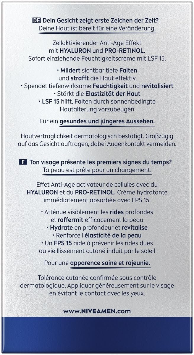 Денний крем NIVEA MEN Anti-Age Hyaluronic зволожувальний Pro-Retinol SPF 15 50 мл, фото №9 Денний крем NIVEA MEN Anti-Age Hyaluronic зволожувальний Pro-Retinol SPF 15 50 мл, фото №9