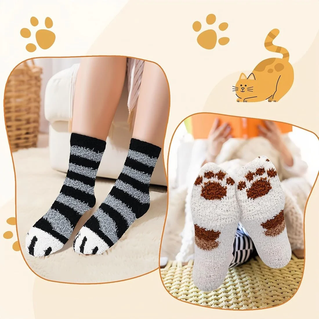Носки Кошачьи Лапки 6 пар, Зимние Пушистые Носки для Девочек, Милый Подарок, Рождественские Носки, Подарок на День рождения, фото №2