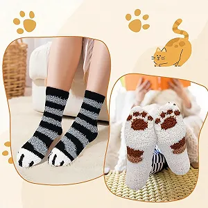 Носки Кошачьи Лапки 6 пар, Зимние Пушистые Носки для Девочек, Милый Подарок, Рождественские Носки, Подарок на День рождения synthetic.ua - Фото 1