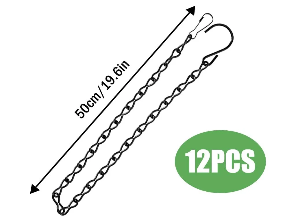 Ланцюжки для підвісних кошиків Набір 12 шт. Металеві з гачками 50 см Чорний, фото №2