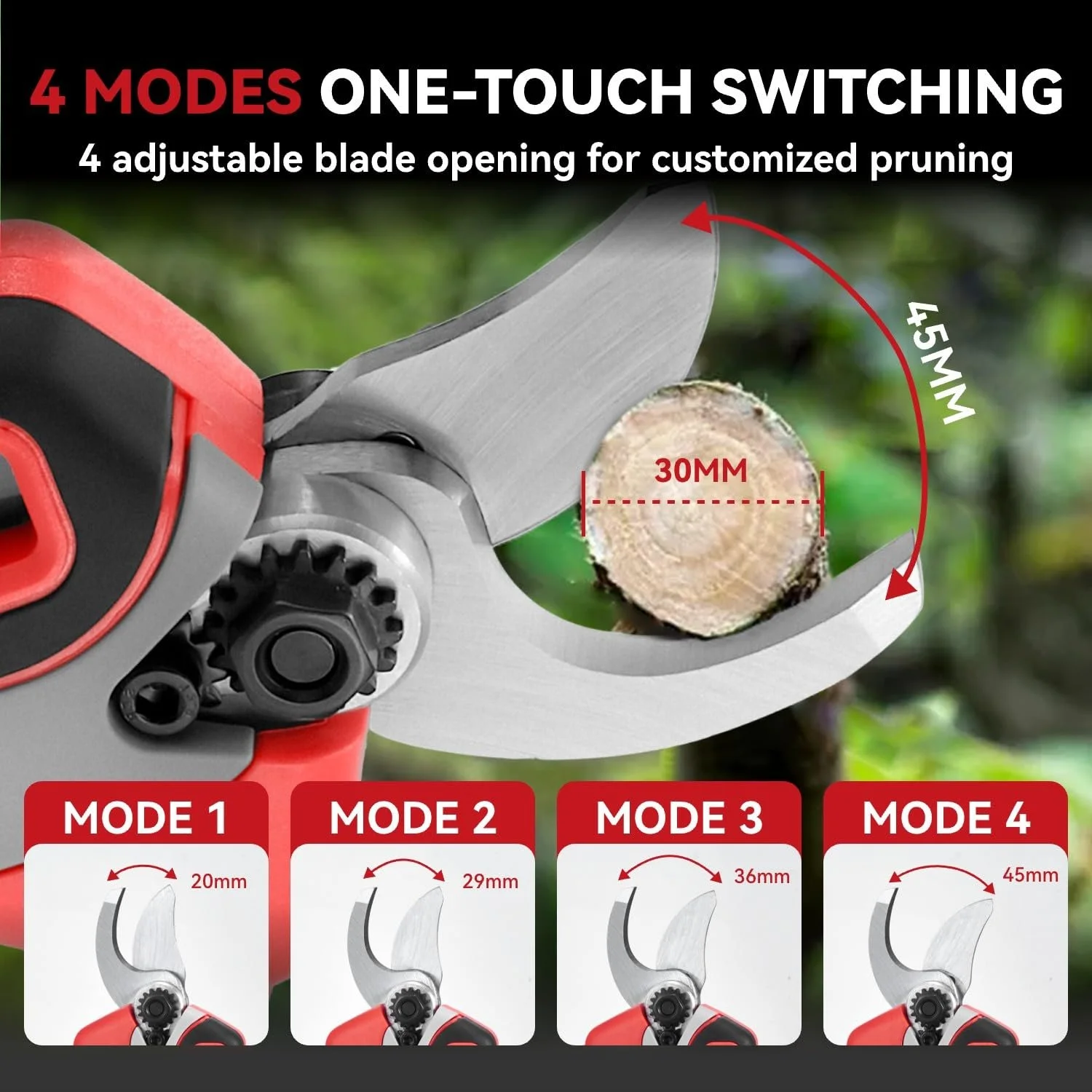 Сучкоріз акумуляторний ONEVAN, діаметр різу 30 мм, червоний (2 акумулятори), фото №2