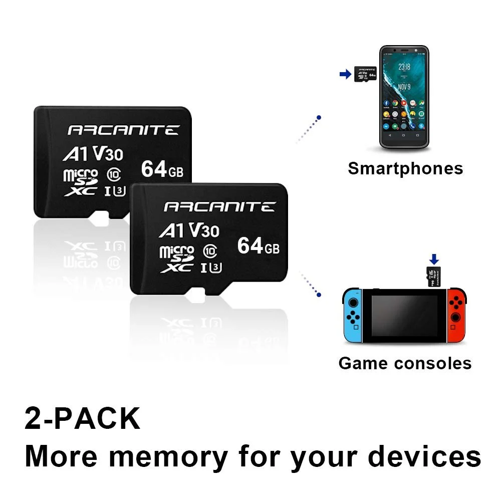 Карта пам'яті ARCANITE microSDXC UHS-1 U3 A1 V30 Class 10 з адаптером, фото №4 Карта пам'яті ARCANITE microSDXC UHS-1 U3 A1 V30 Class 10 з адаптером, фото №4