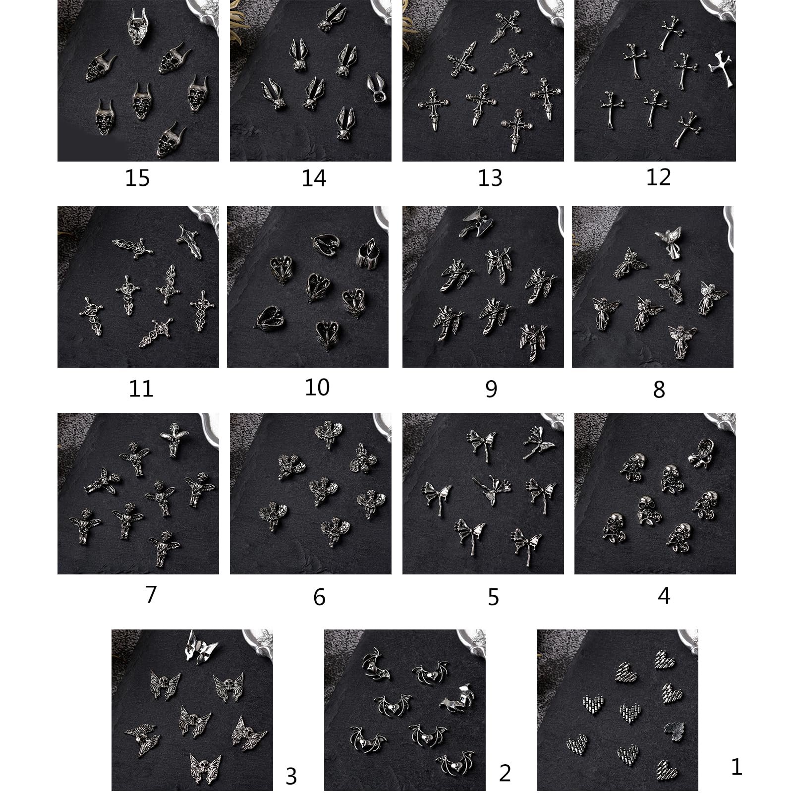 Прикраси для нігтів 3D на Хелловін Череп Вінтажний Скелет 10 шт, фото №3
