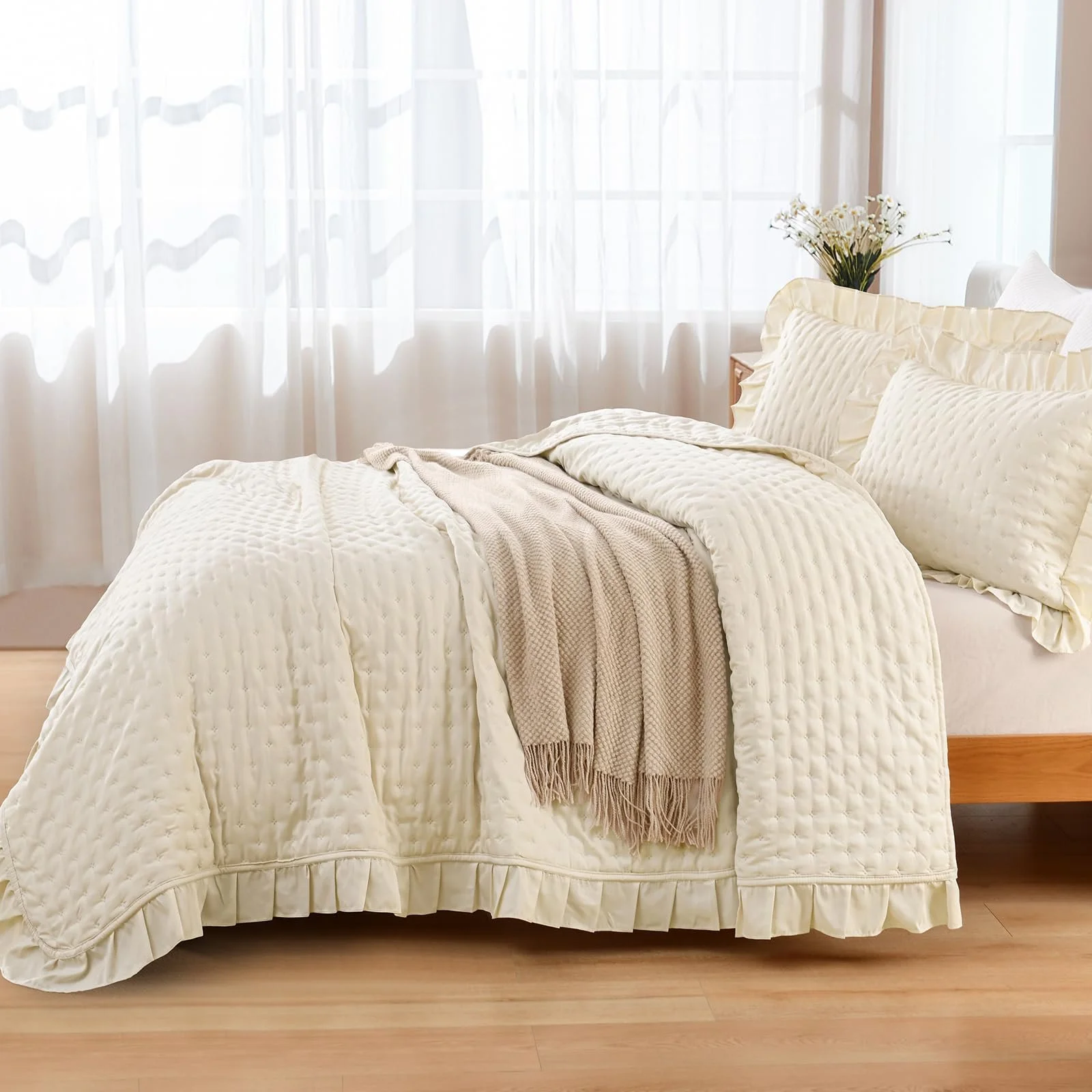 Покривало WONGS BEDDING 220 x 240 см Бежевий з 2 наволочками 50 x 75 см, фото №3