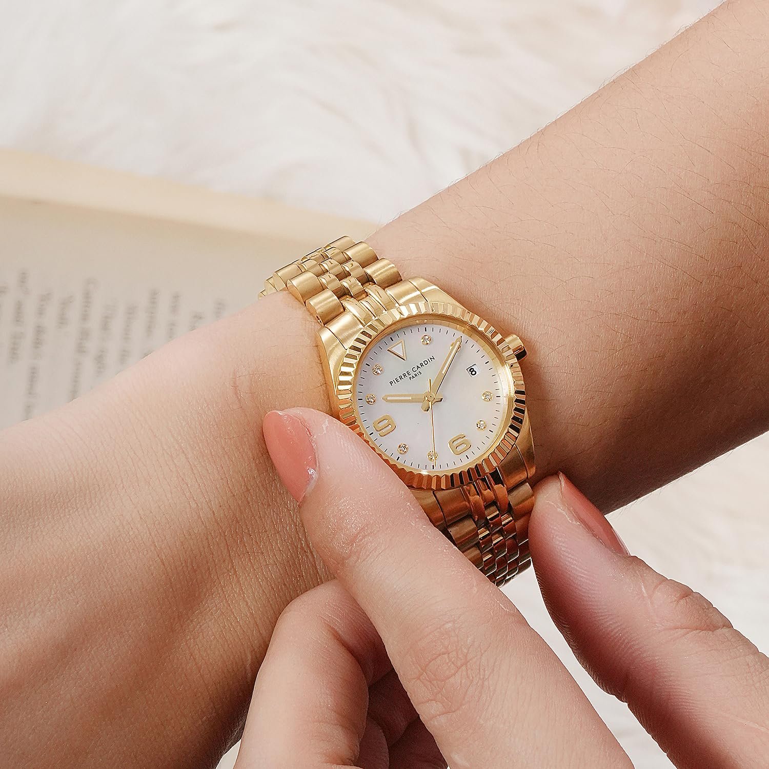 Женские часы Pierre Cardin Opéra Timbre CF.1012.MG MOP, золото / белый, разноцветный, браслет, фото №8