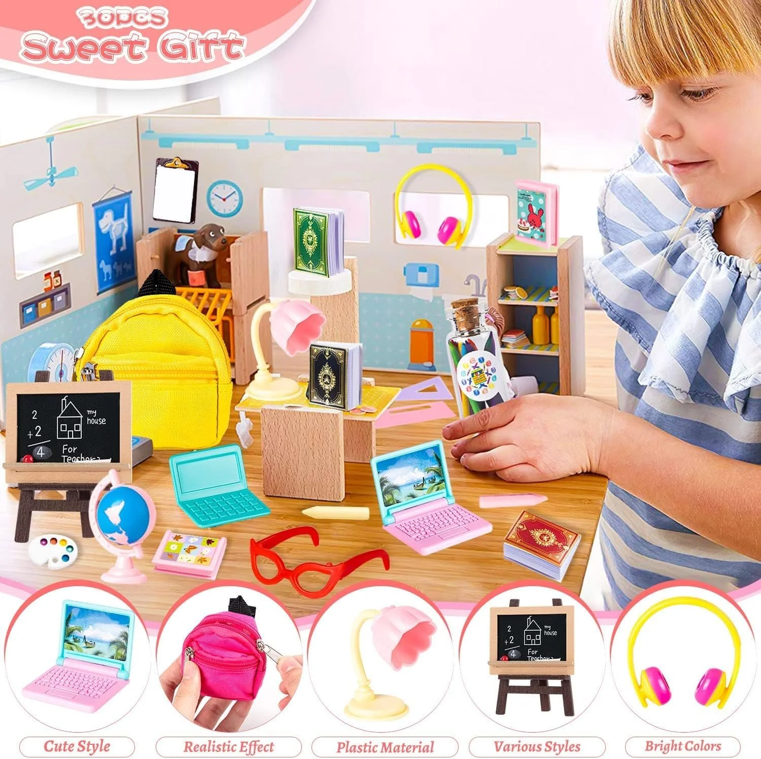 Аксесуари для ляльок Mini School Supplies 30 штук, фото №3 Аксесуари для ляльок Mini School Supplies 30 штук, фото №3