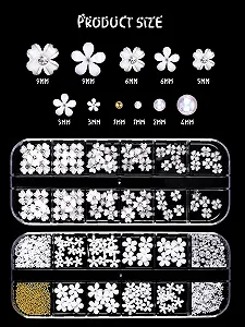 Цветок EBANKU 3D Акриловые Цветы для Ногтей Пятилепестковые Украшения для Ногтей Белый Цветок Шарм для Ногтей Цветочный Жемчужный Икорный Бисера Блестки для Украшения Ногтей synthetic.ua - Фото 1