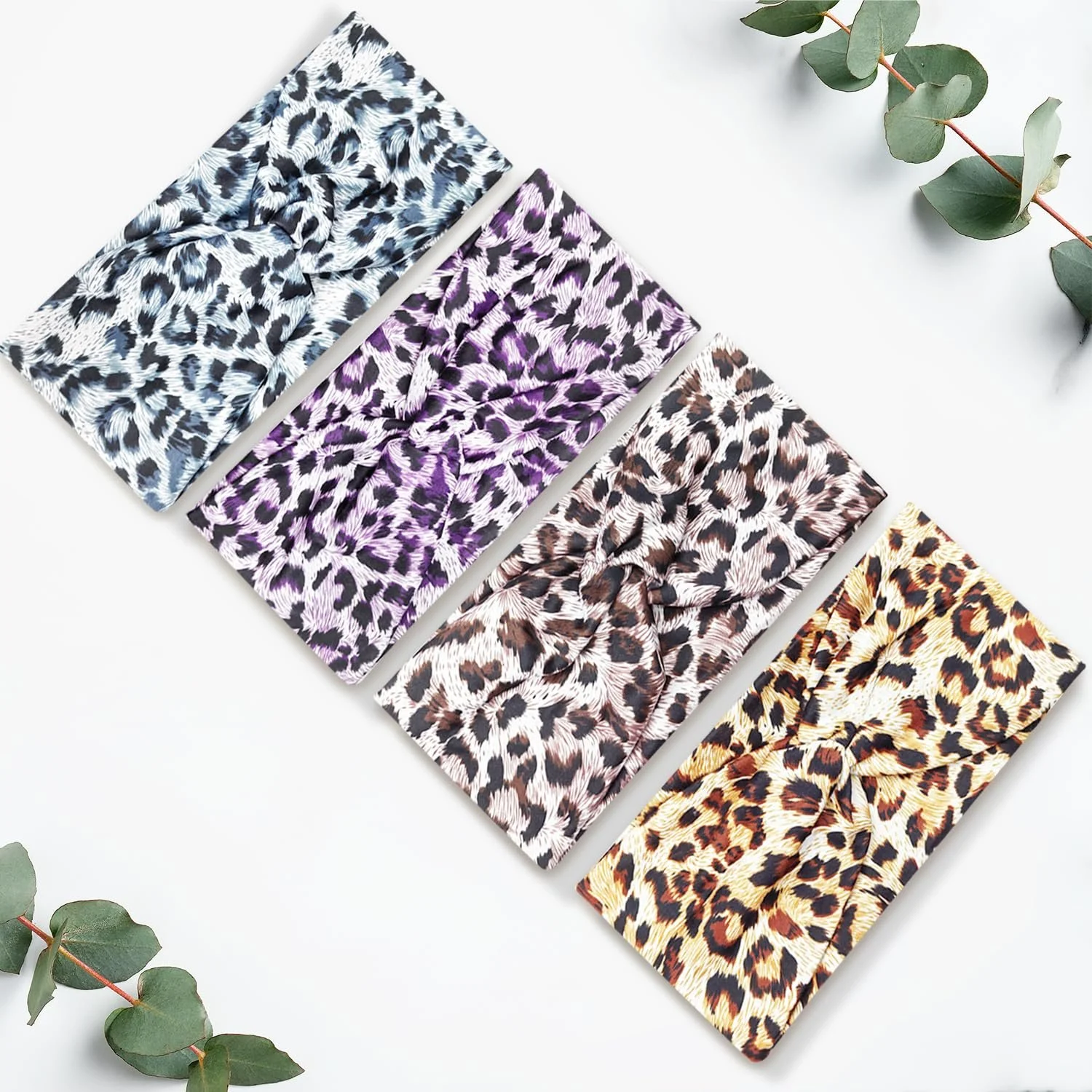 Пов'язка на голову 4 шт. Леопардовий принт Широка, фото №7