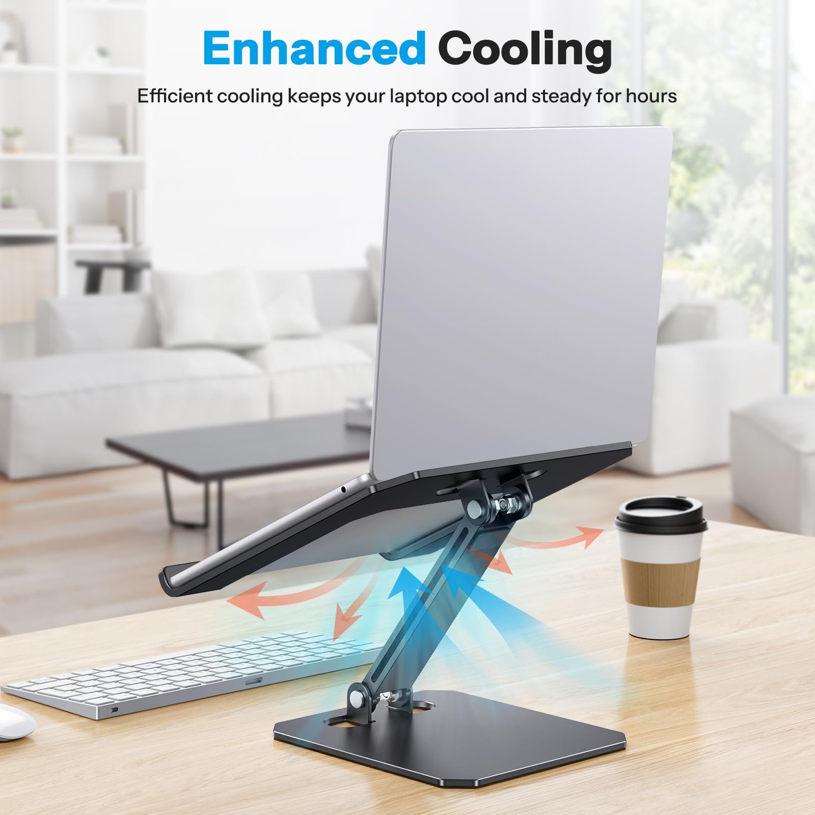 Підставка для ноутбука OMOTON Алюміній Регульована по висоті, ергономічна складна, таких як MacBook Pro/Air (11-16 дюймів), Чорний, фото №5