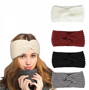 Набор из 4-х зимних теплых вязаных повязок на голову для женщин. - Фото 1