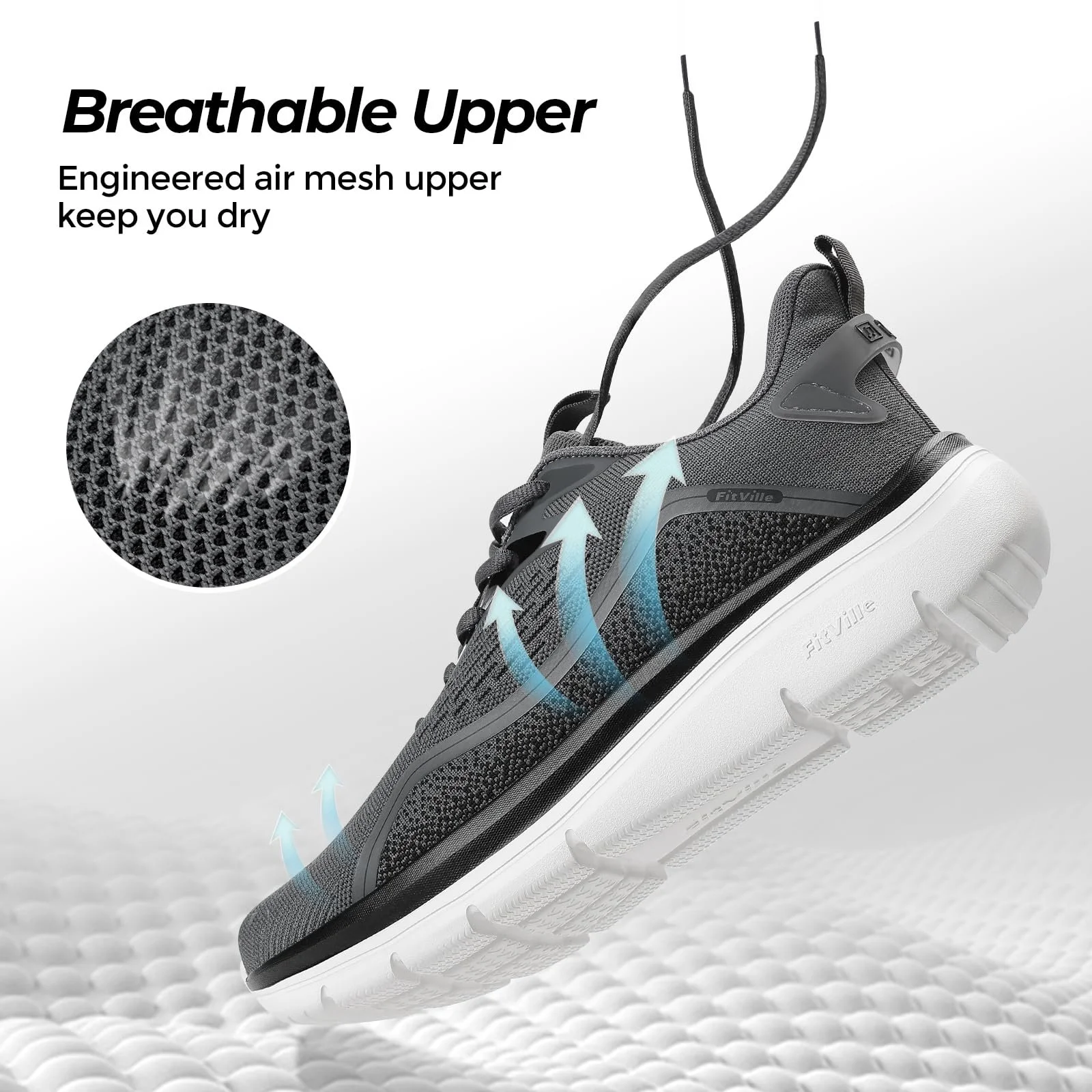 Кроссовки FitVille для бега, сверхширокие, мужские, дышащие спортивные, амортизирующие, для бега по дороге, удобные, легкие, нескользящие, фото №2