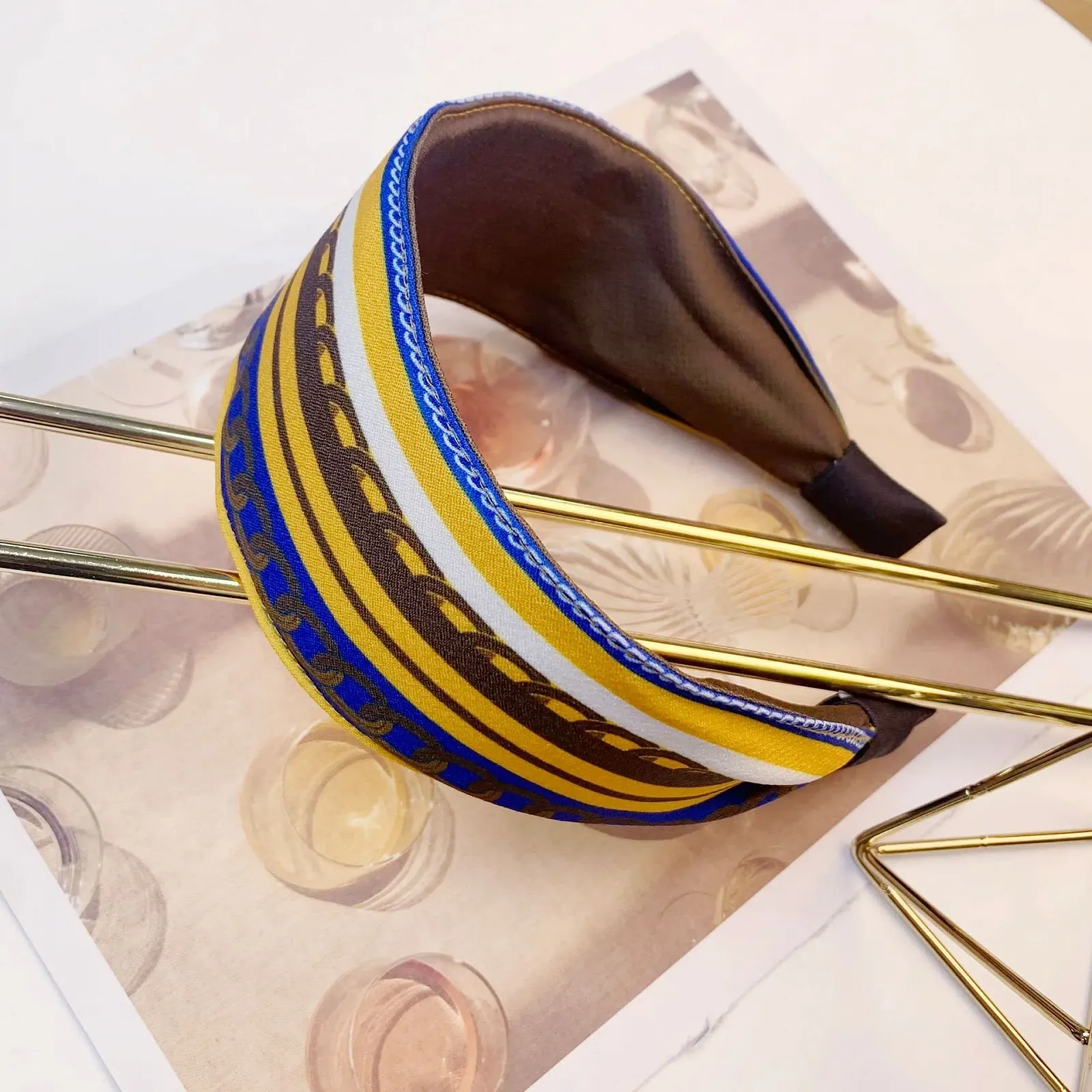 Вінтажний широкий обруч для волосся Блакитний, фото №2