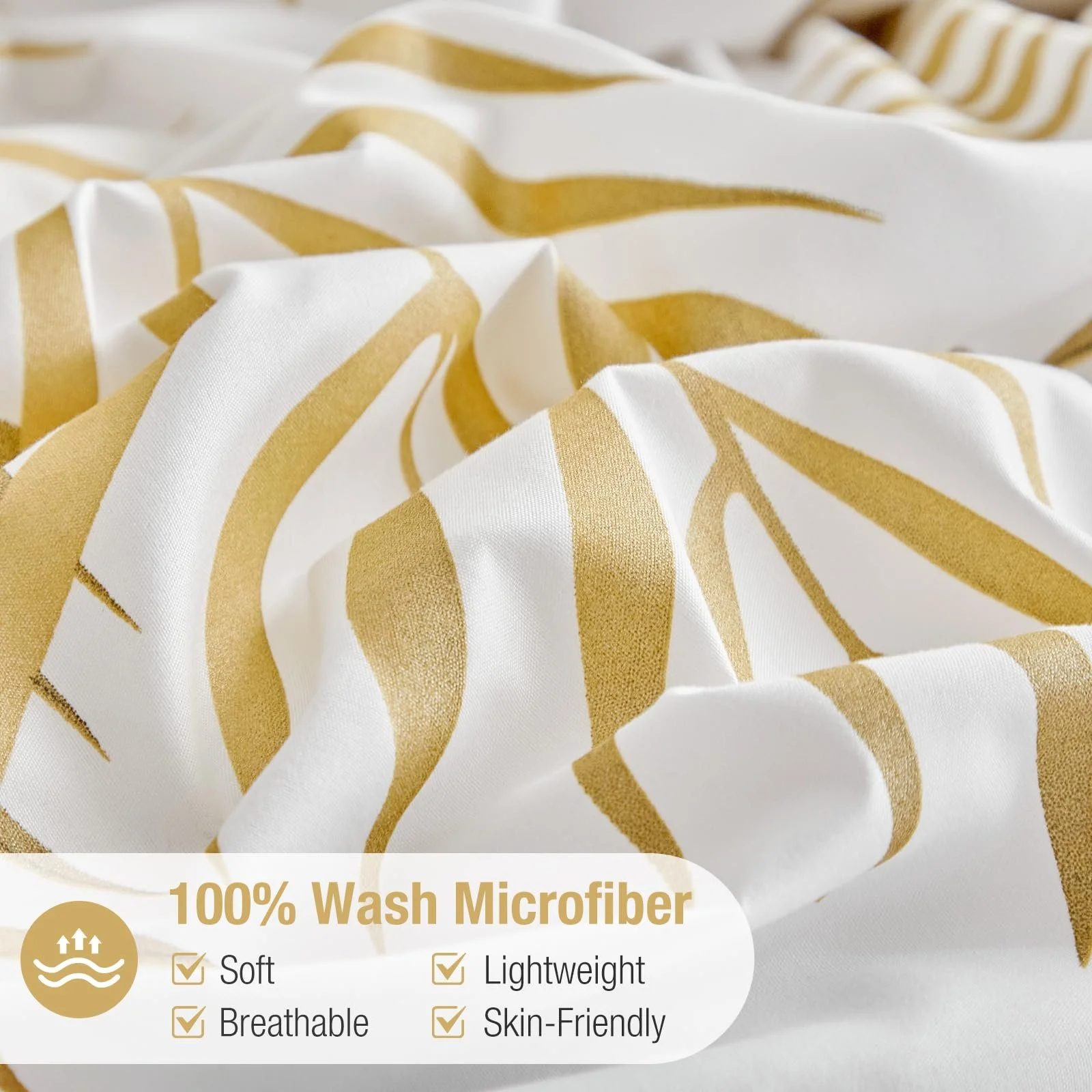 Комплект постільної білизни Lekesky 3-Piece 200 x 200 см мікрофібра White/Gold, фото №5