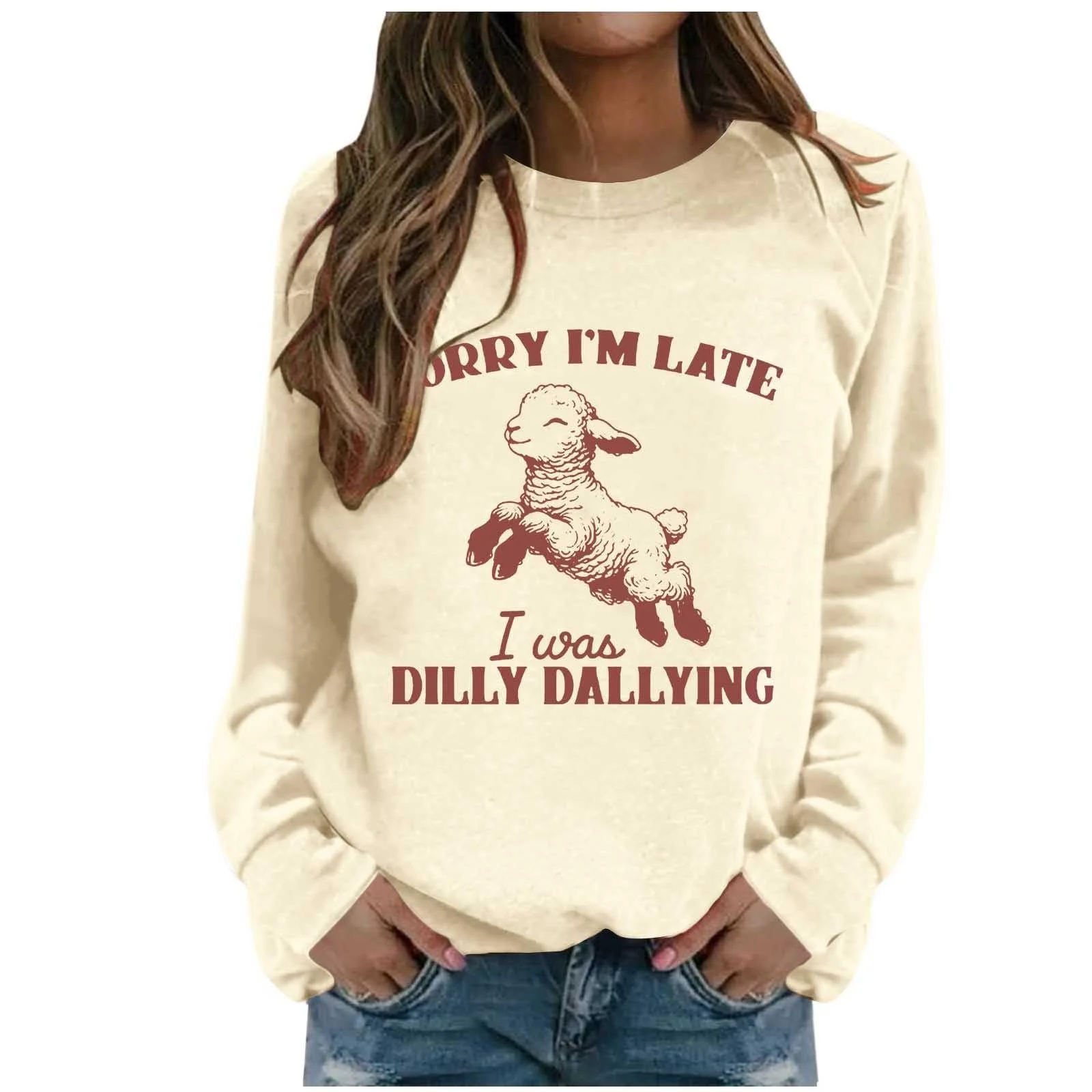 Женский свитшот с длинными рукавами, повседневный, с круглым вырезом, с принтом, красный, фото №1