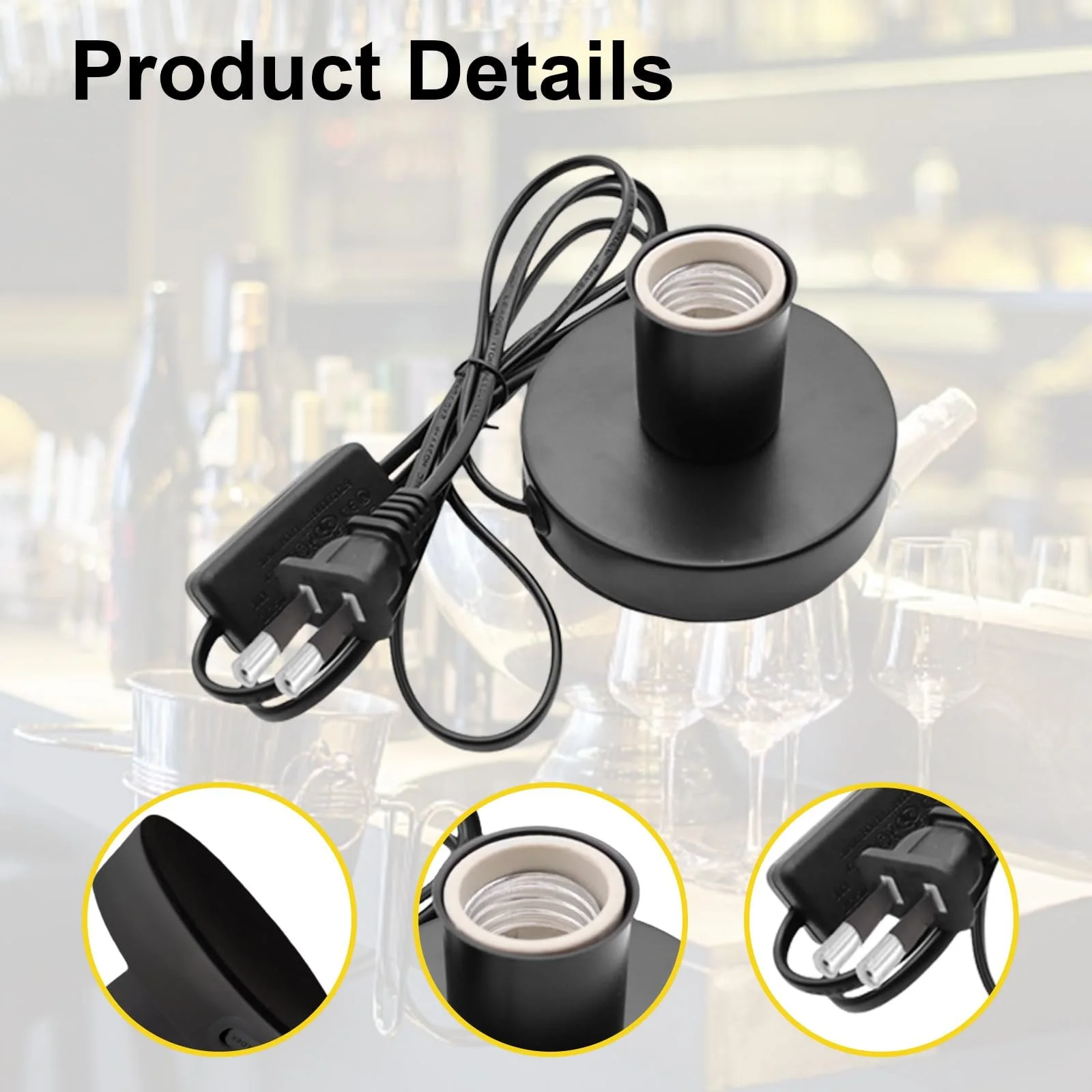 Основа настільної лампи Vintage E27 Набір 2 шт. Кабельний вимикач Чорний, фото №4