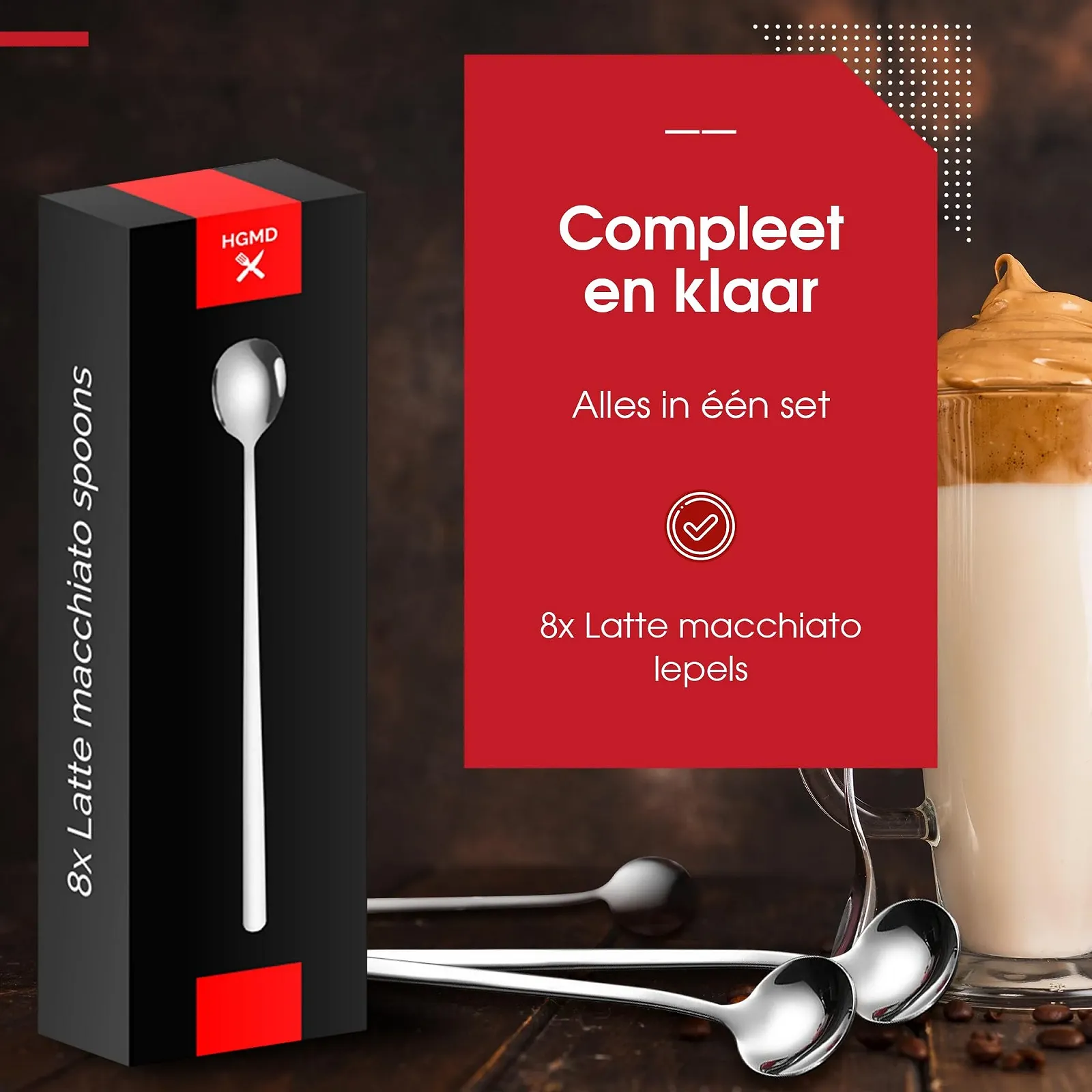 Ложки для лате макіато, набір 8 шт, 17 см, довга, фото №5