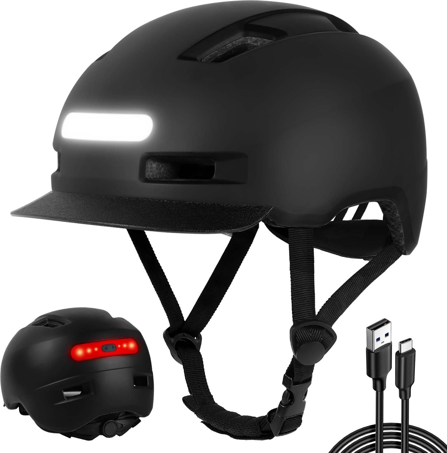 Шолом велосипедний Shinmax з USB-підсвічуванням, зі знімним козирком, фото №1
