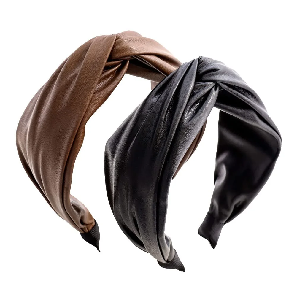 Обруч Шкіряний Pack of 2 PU Шкіра Чорний та Коричневий, фото №1