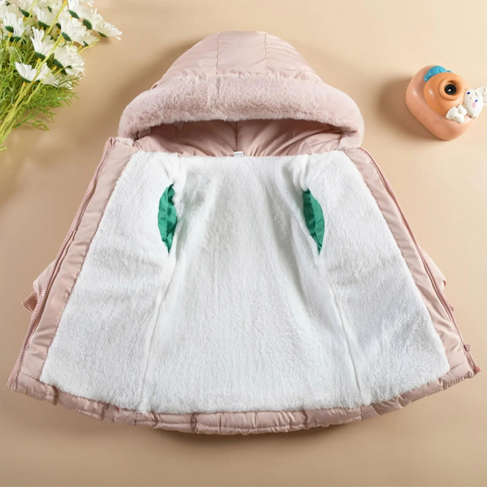 Зимова куртка для дівчат з хутряним капюшоном, фото №4