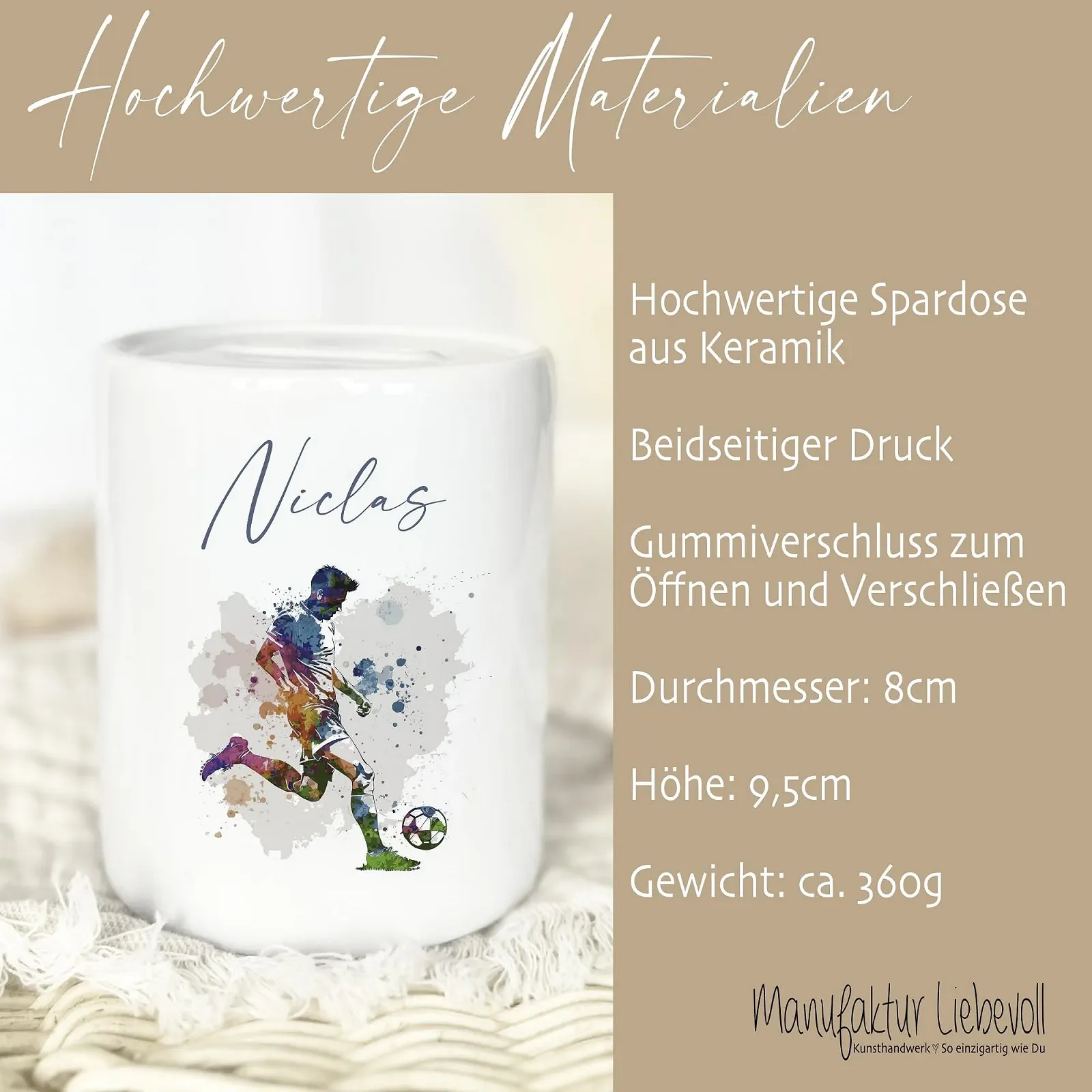 Скарбничка Manufaktur Liebevoll Football Player керамічна персоналізована, фото №4