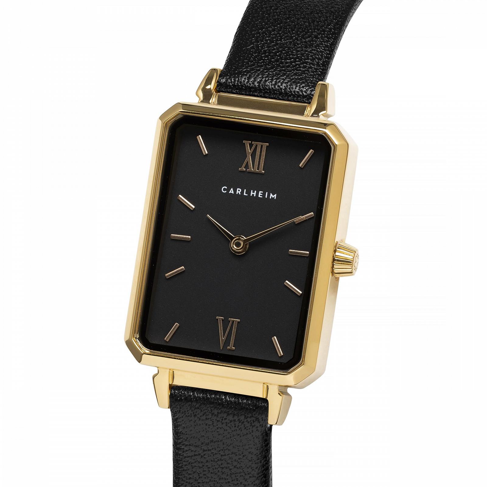 Жіночий годинник Carlheim Mila Petite Square 2620, чорний, золотий, класичний, фото №2