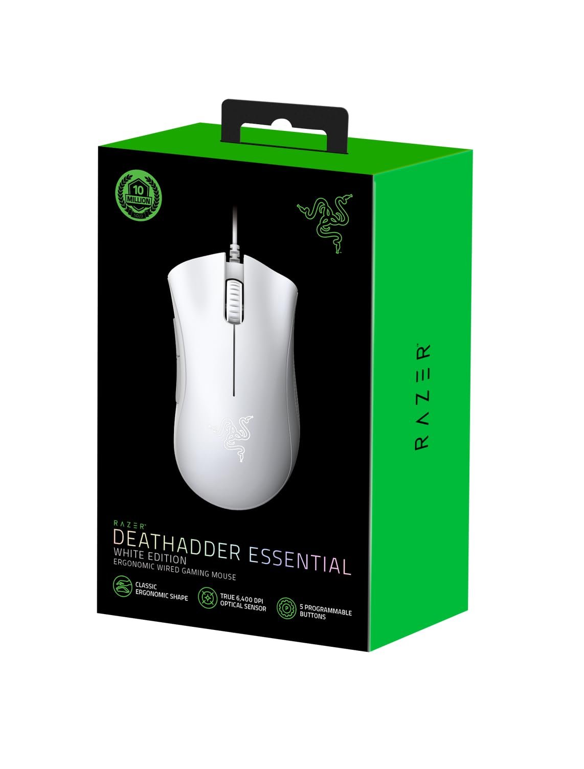 Мышь проводная игровая Razer DeathAdder Essential (2021) с оптическим сенсором 6400 DPI (5 программируемых кнопок, эргономичная форма), белая, фото №9