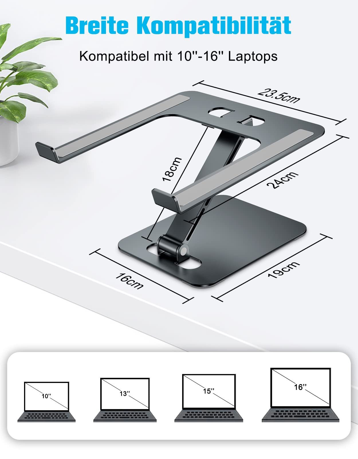 Подставка для ноутбука Babacom Регулируемая по высоте, складная, из алюминиевого сплава, эргономичная, вентилируемая, совместима с MacBook Air, Pro, всеми ноутбуками 10-16 дюймов, серая, фото №5