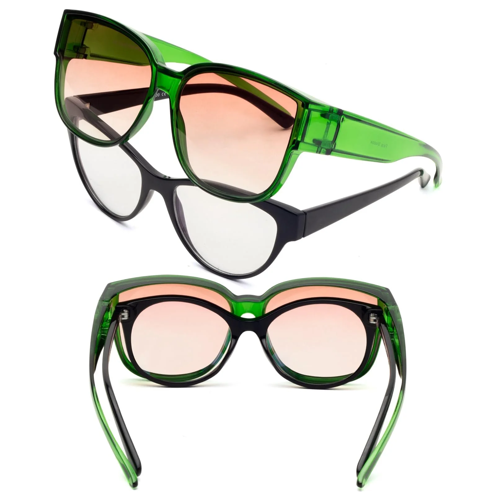 Сонцезахисні окуляри поляризаційні Face Shadow для жінок, для носіння поверх звичайних окулярів, захист UV400, великі, ультралегкі, для водіння, риболовлі, XL-прозора зелена оправа/градієнт, фото №3