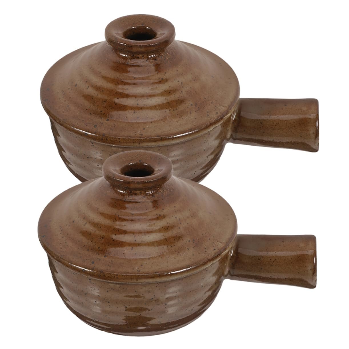 Набор кастрюль для супа Cabilock из японской грубой глины с крышкой и ручкой ретро 2 шт., фото №1