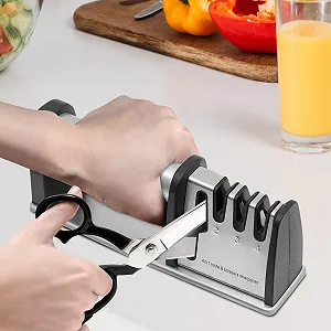 Точилка для ножів ручна 4-ступенева з вольфрамової сталі та кераміки 22 x 6.6 x 7.8 см synthetic.ua - Фото 1