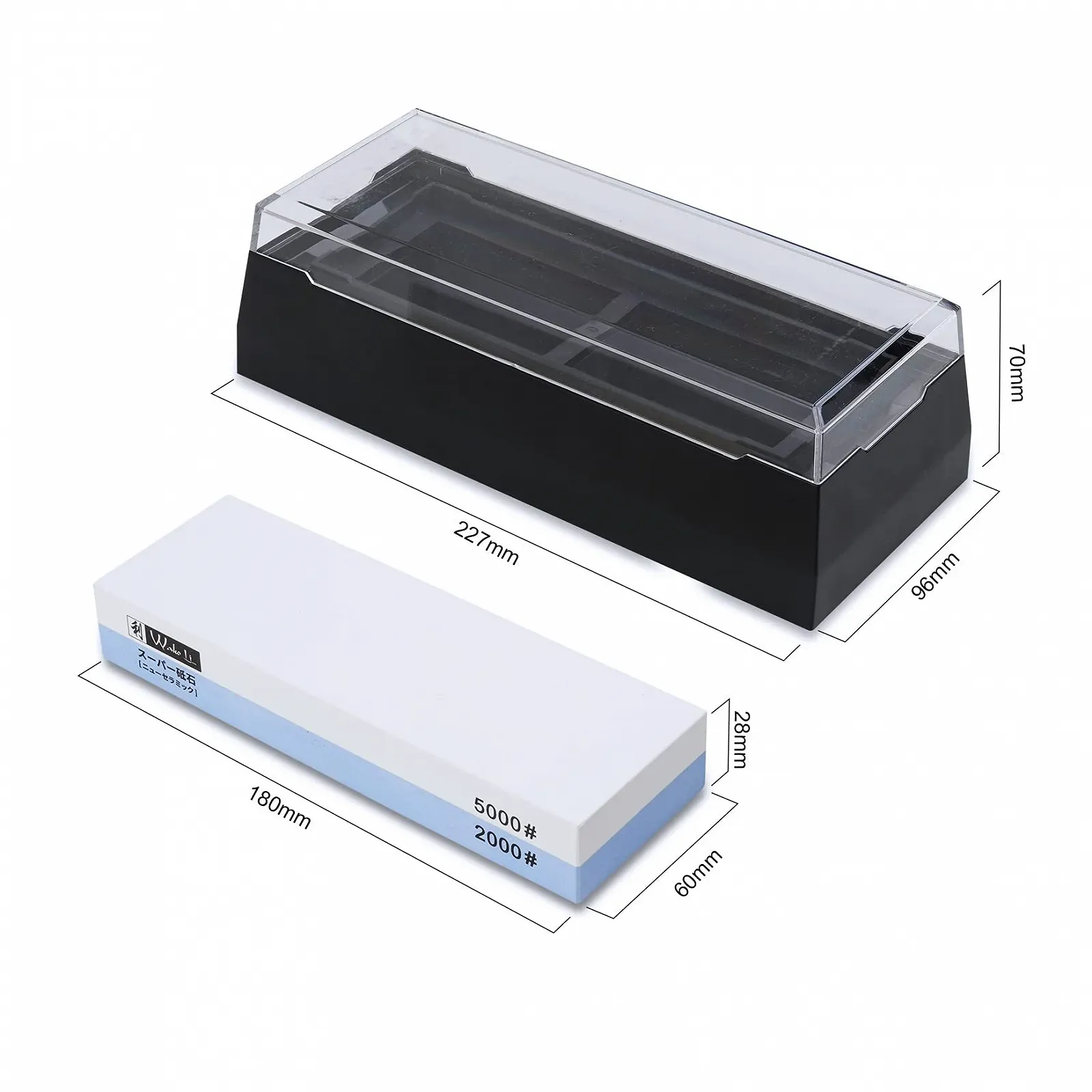 Точильний камінь Wakoli 2000/5000 двосторонній з корунду з направляючою та тримачем у пластиковому боксі, фото №3