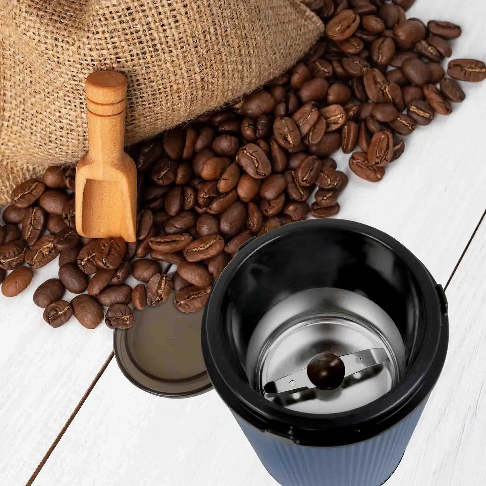 Електрична кавомолка JATA JEML1150 55 грамів, лезо з нержавіючої сталі, прозора кришка, контейнер з нержавіючої сталі, фото №7