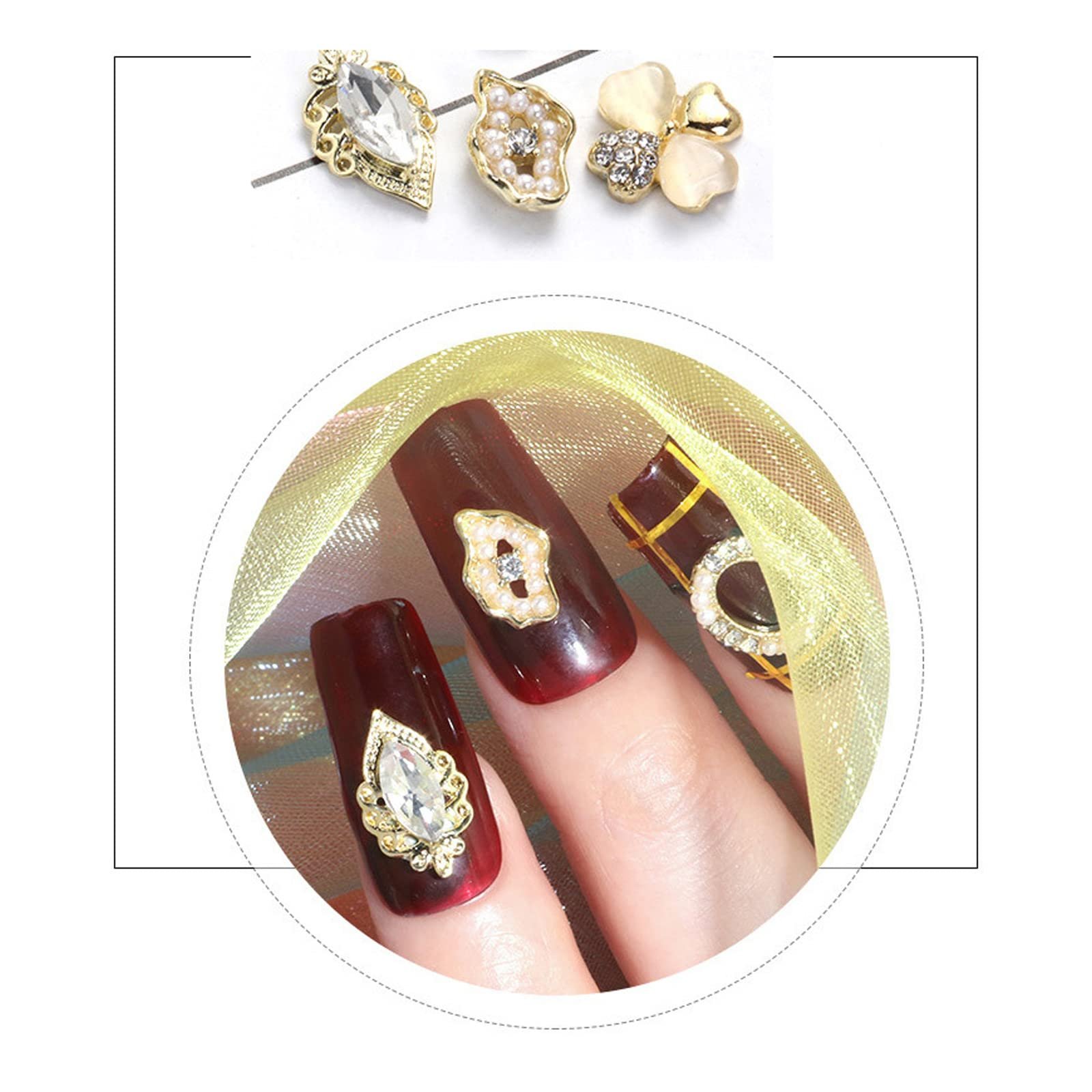 Стрази для нігтів, 70 шт (10 шт) для DIY мистецтва, блискучі, змішаної форми, з пласкою задньою частиною, золотистого кольору, фото №6