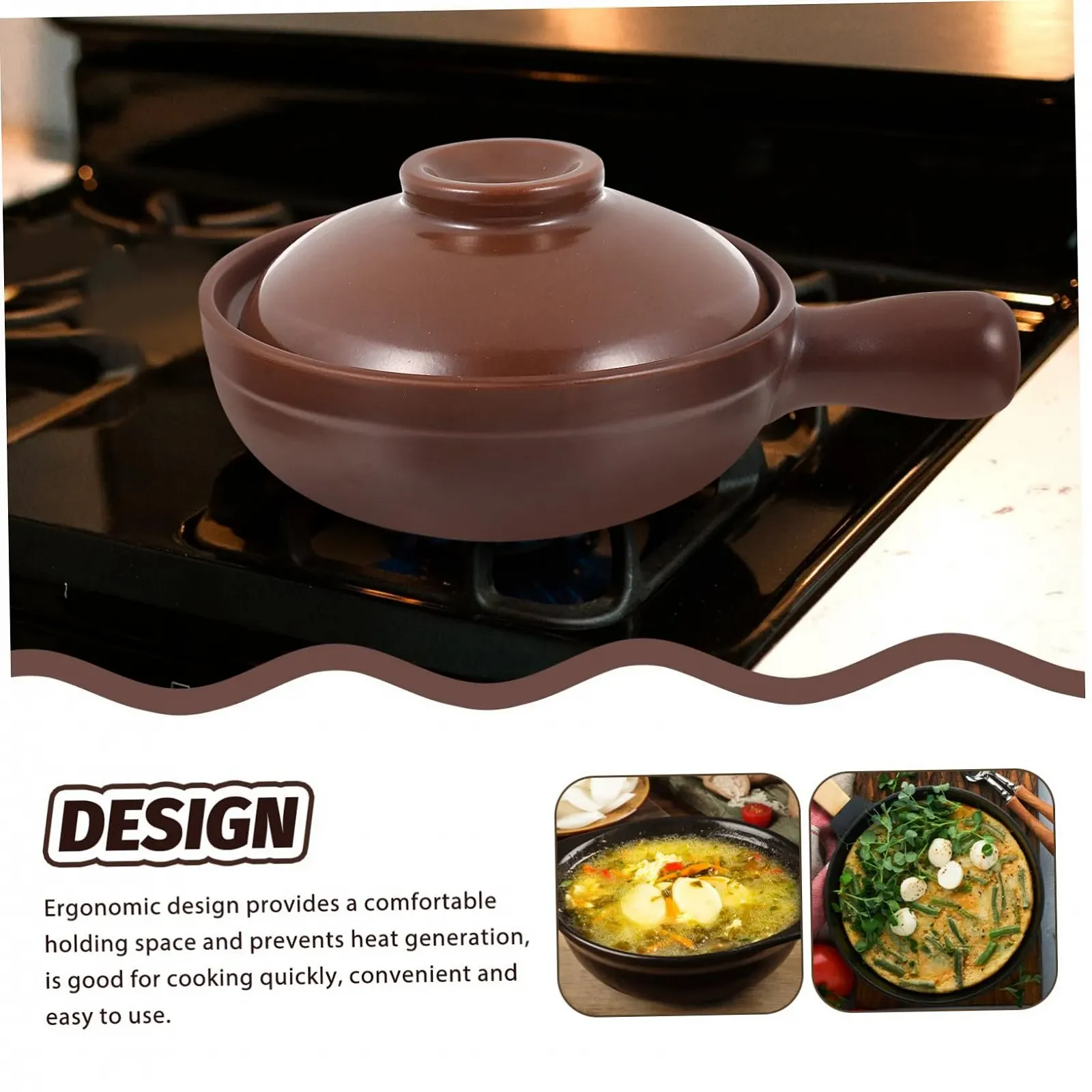 Кастрюля для запекания TOYANDONA Керамическая с Ручкой Малая Жаропрочная для плиты, фото №5