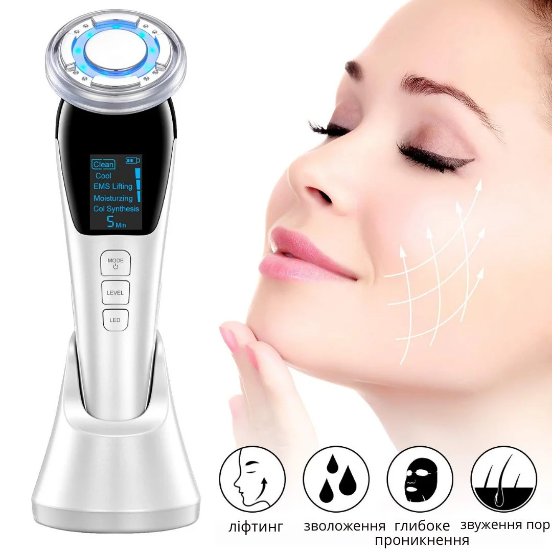 Многофункциональный массажер для лица Hot and Cold Extraction Device с горячим и холодным режимами, EMS микротоком и светотерапией Colorume D818, фото №5