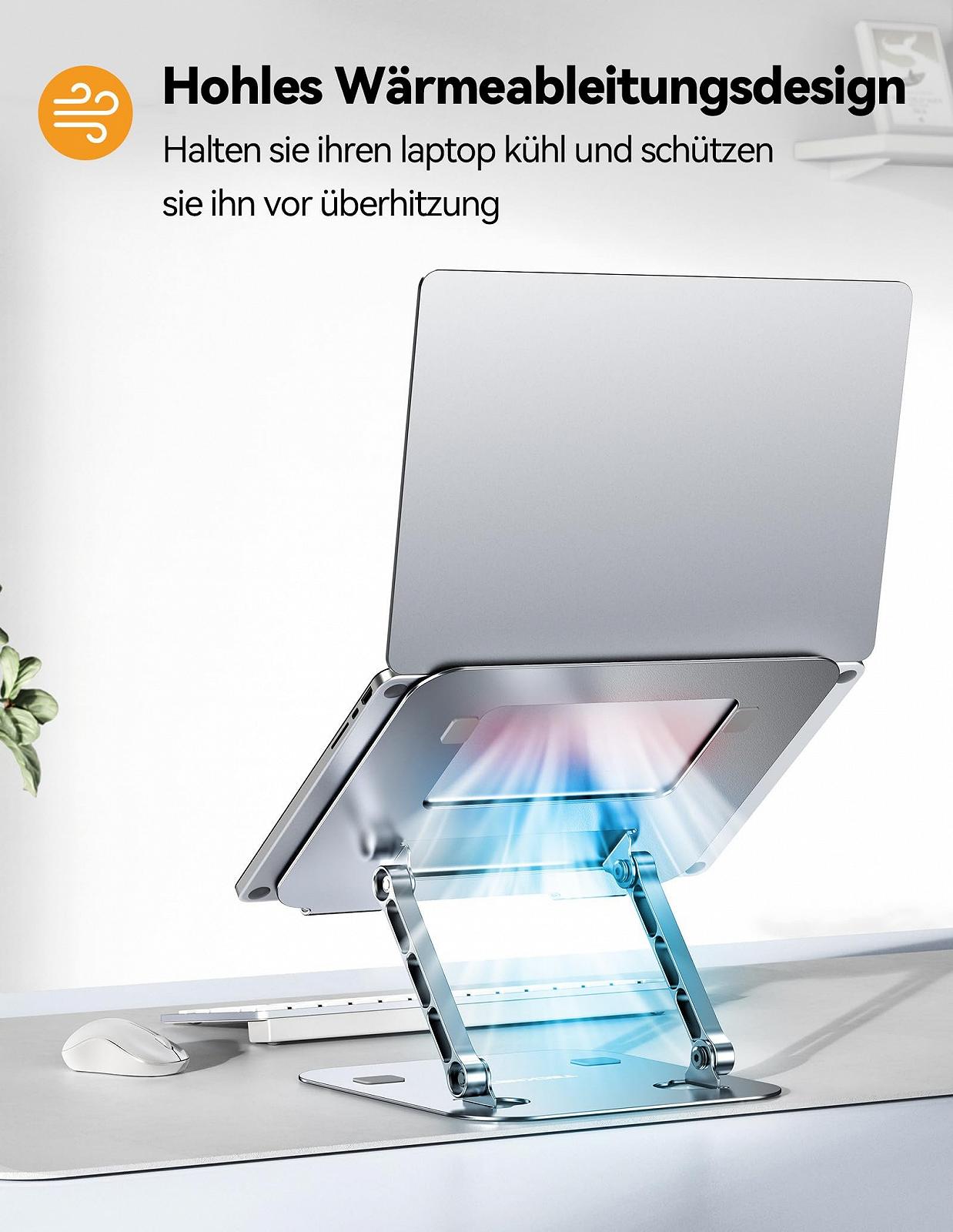 Подставка для ноутбука TECKNET Регулируемая по высоте и вращающаяся, Эргономичная подставка для ноутбука, Подставка для ноутбука с двойной поддержкой для MacBook Air/Pro, Lenovo, HP, Dell, 17 дюймов, Серебристая, фото №3