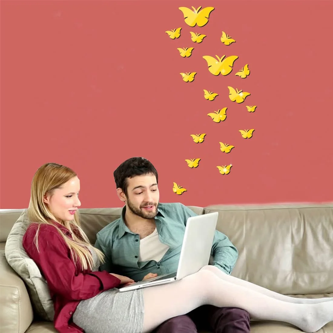 Дзеркальний декор Метелики 36 штук Акрилові 3D наклейки B Style Чорний, фото №3