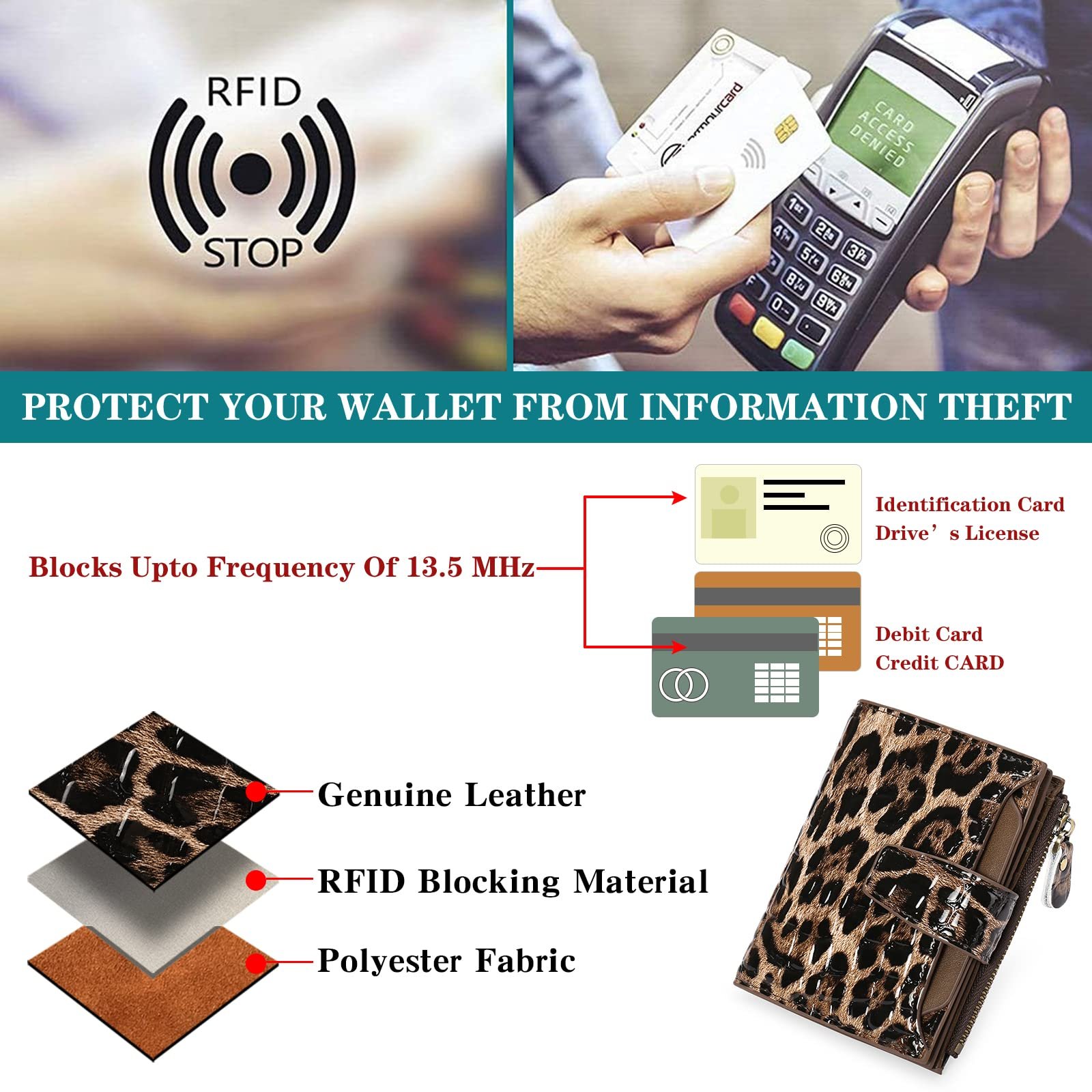 Кошелек Sendefn Женский Маленький Натуральная Кожа 14 RFID слотов для карт Карман для монет Современный, фото №7