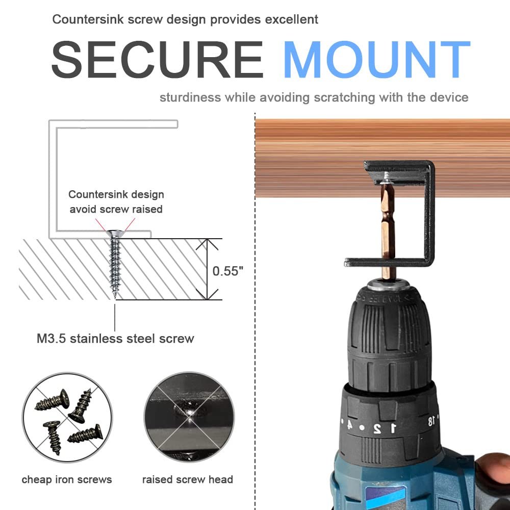 Полка-держатель для ноутбука JEMACHE Aluminium Underdesk Mount для ноутбука, Mac Mini, MacBook Air/Pro с устойчивым к царапинам силиконом, черный, фото №3