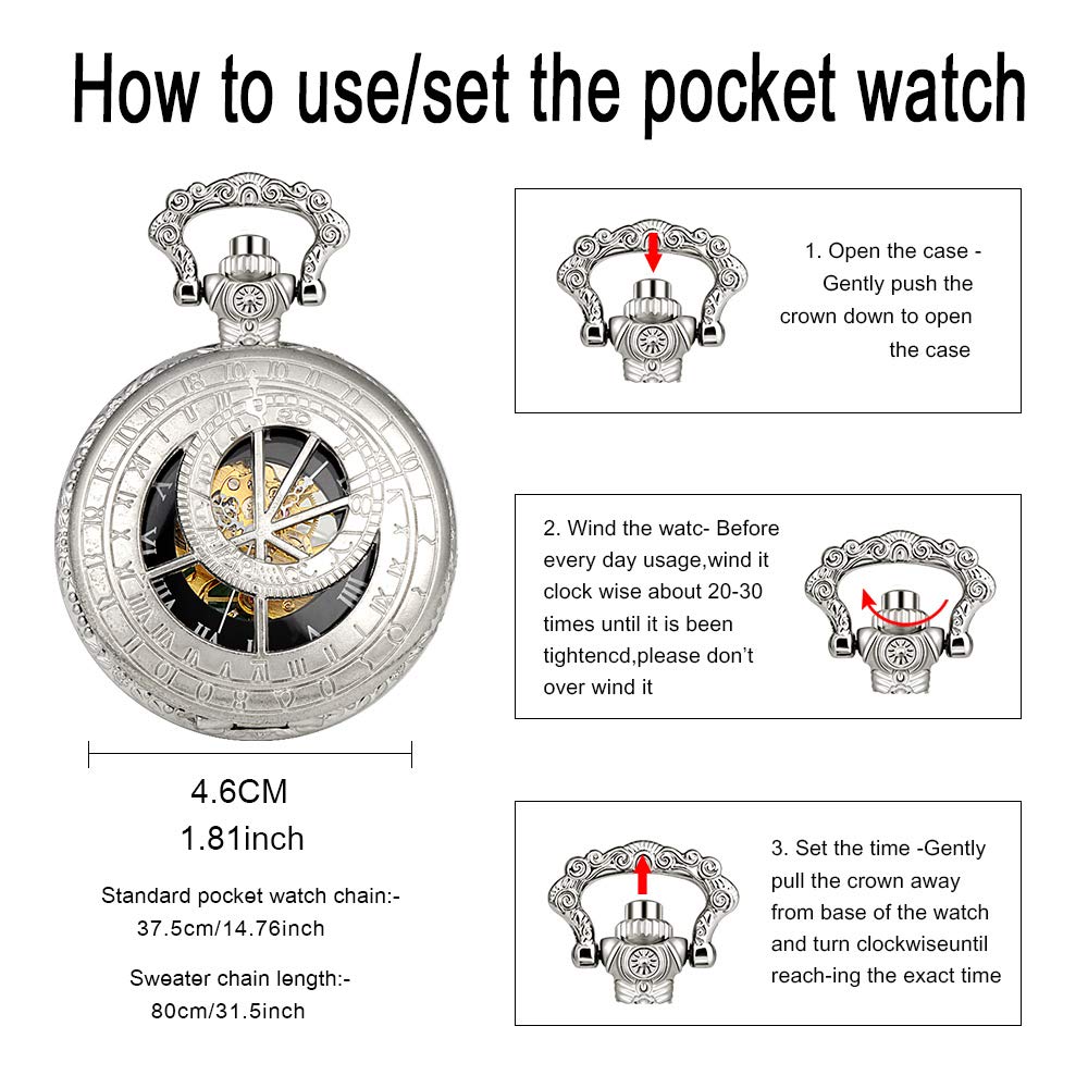 Годинник Unendlich U 12 Constellations Zodiac Sign Чоловічий Унісекс Аналоговий Класичний Кишеньковий Годинник з Ланцюжком для Намиста Ретро Римські Цифри Механічний Годинник з Ручним Заводом, фото №2