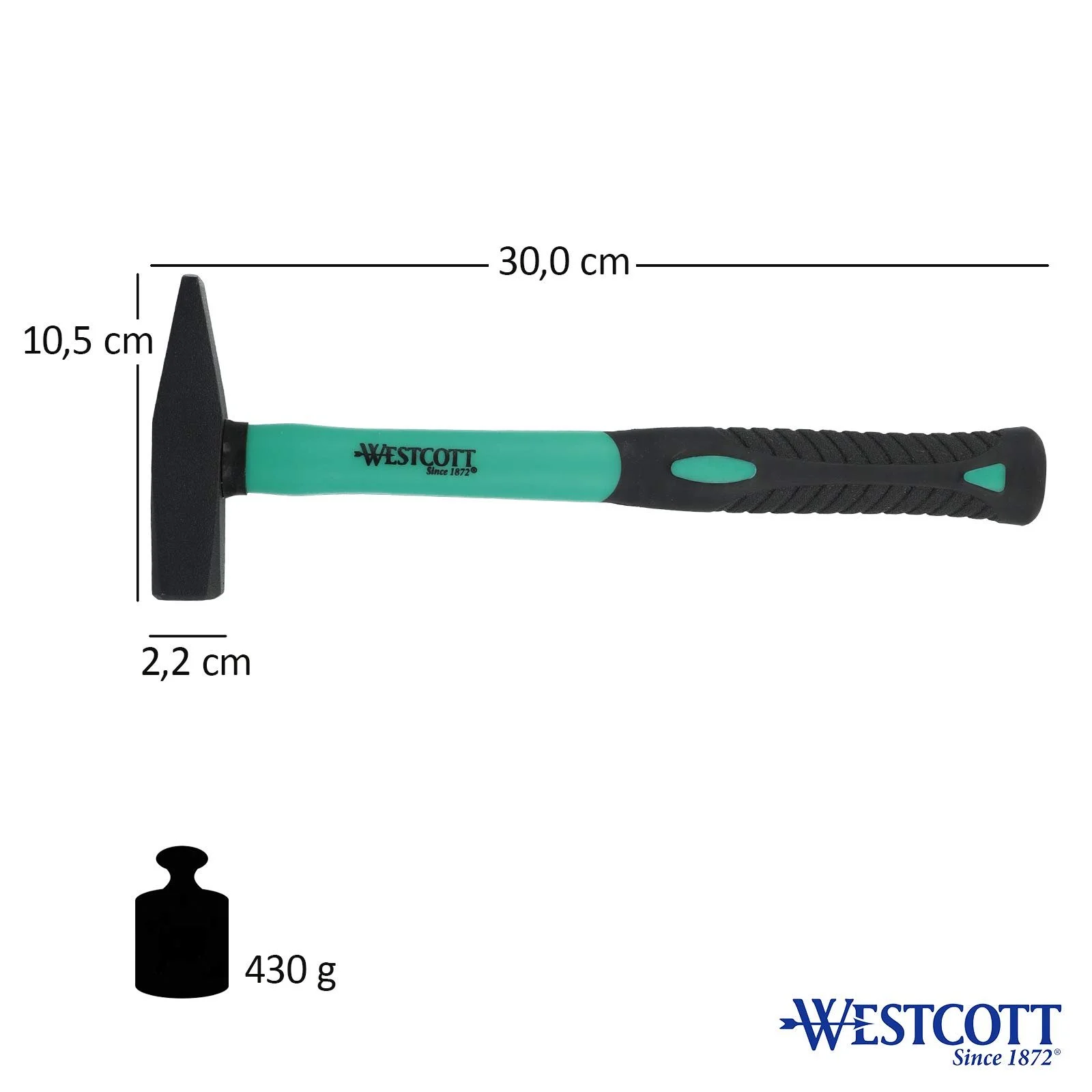 Молоток слесарный WESTCOTT 300 г Фиберглассовая ручка DIN 1041 E-16705 00, фото №2 Молоток слесарный WESTCOTT 300 г Фиберглассовая ручка DIN 1041 E-16705 00, фото №2