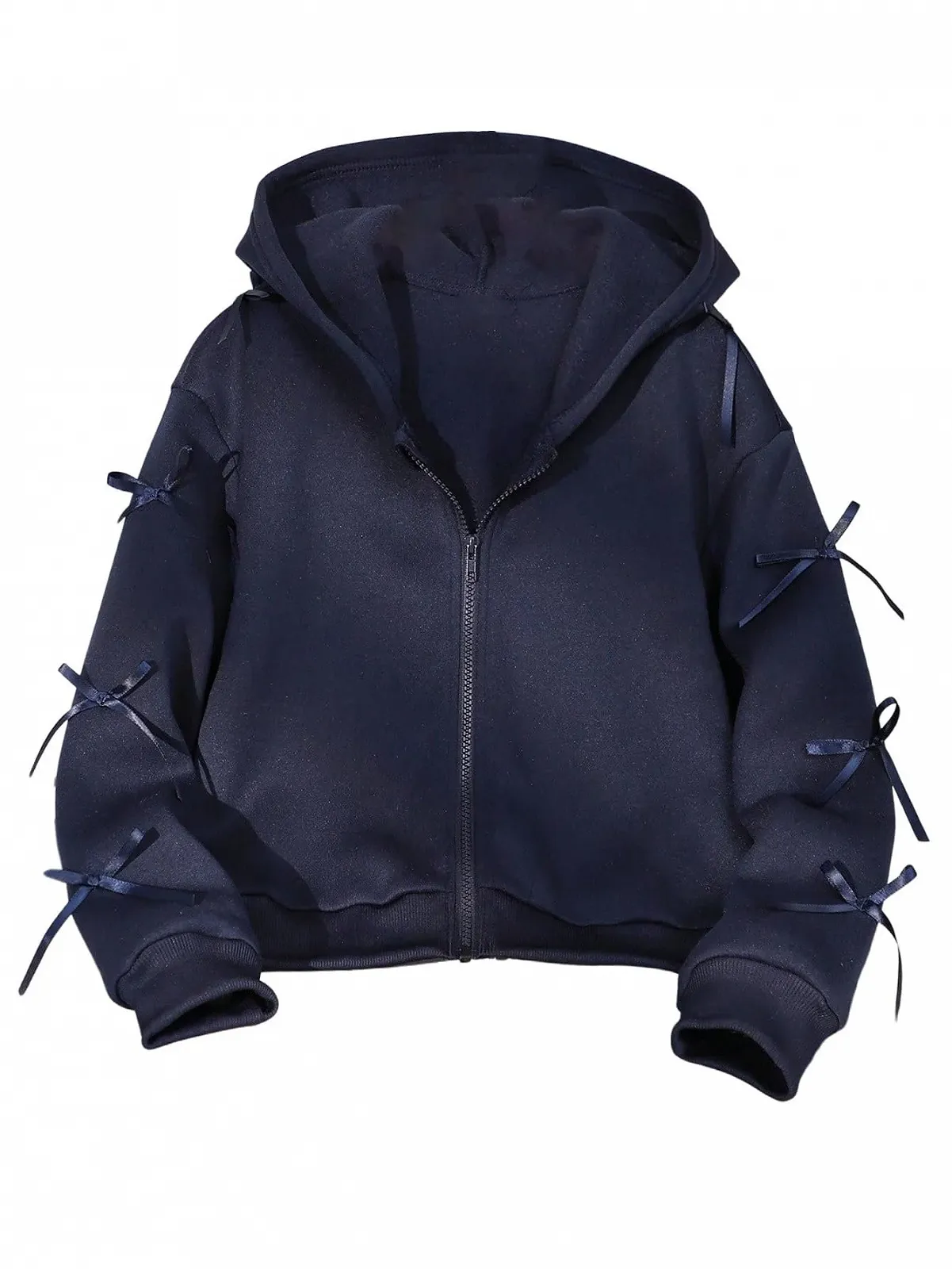 Толстовка SweatyRocks для девочек, милая толстовка с капюшоном, на молнии, с лентой, с длинными рукавами, повседневная куртка, фото №1