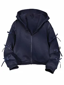 Толстовка SweatyRocks для девочек, милая толстовка с капюшоном, на молнии, с лентой, с длинными рукавами, повседневная куртка - Фото 1